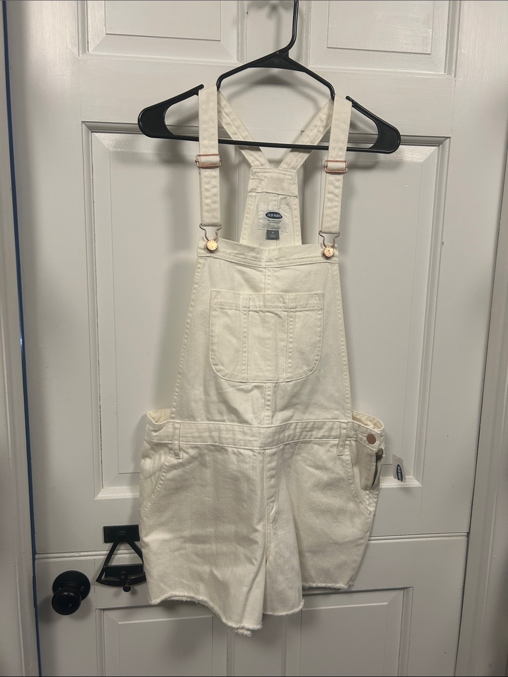 New with Tags White Old Navy Raw Edge Shorts Overalls